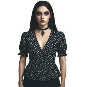The Kooples‎ Silk Polka Dot Peplum Top Sz S Ruffle Whimsigoth Blouse Coquette